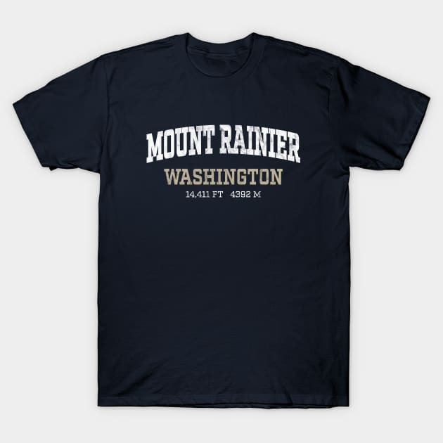 Mount Rainier Washington 14er White Vintage Arch T-Shirt by TGKelly